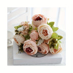 Faux Peonies and Hydrangeas Floral Centerpiece Vintage Rustic Pink Green Mix Artificial Flowers for Bridal Wedding Table Home Living Room Decor