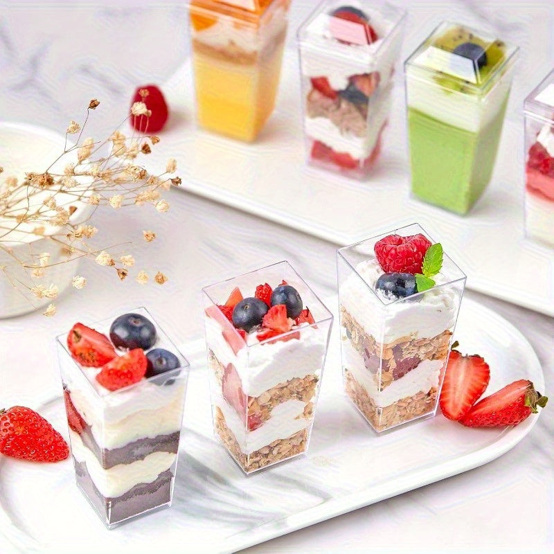 Clear Plastic Mini Dessert Cups with Lids & Spoons 50 or 100 Count – 5oz Tasting Containers for Cheesecake, Fruit Salads, Holiday Parties & Picnics