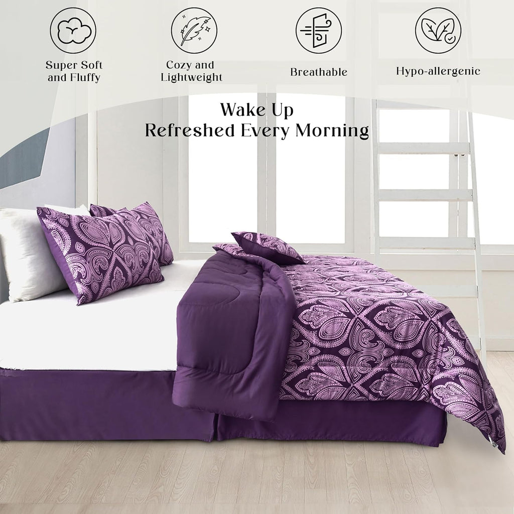 5-Piece Comforter Set – Reversible Quilted Down Alternative Bedding Set with Pillow Shams, Bed Skirt & Cushion | All Season | Twin, Queen, King