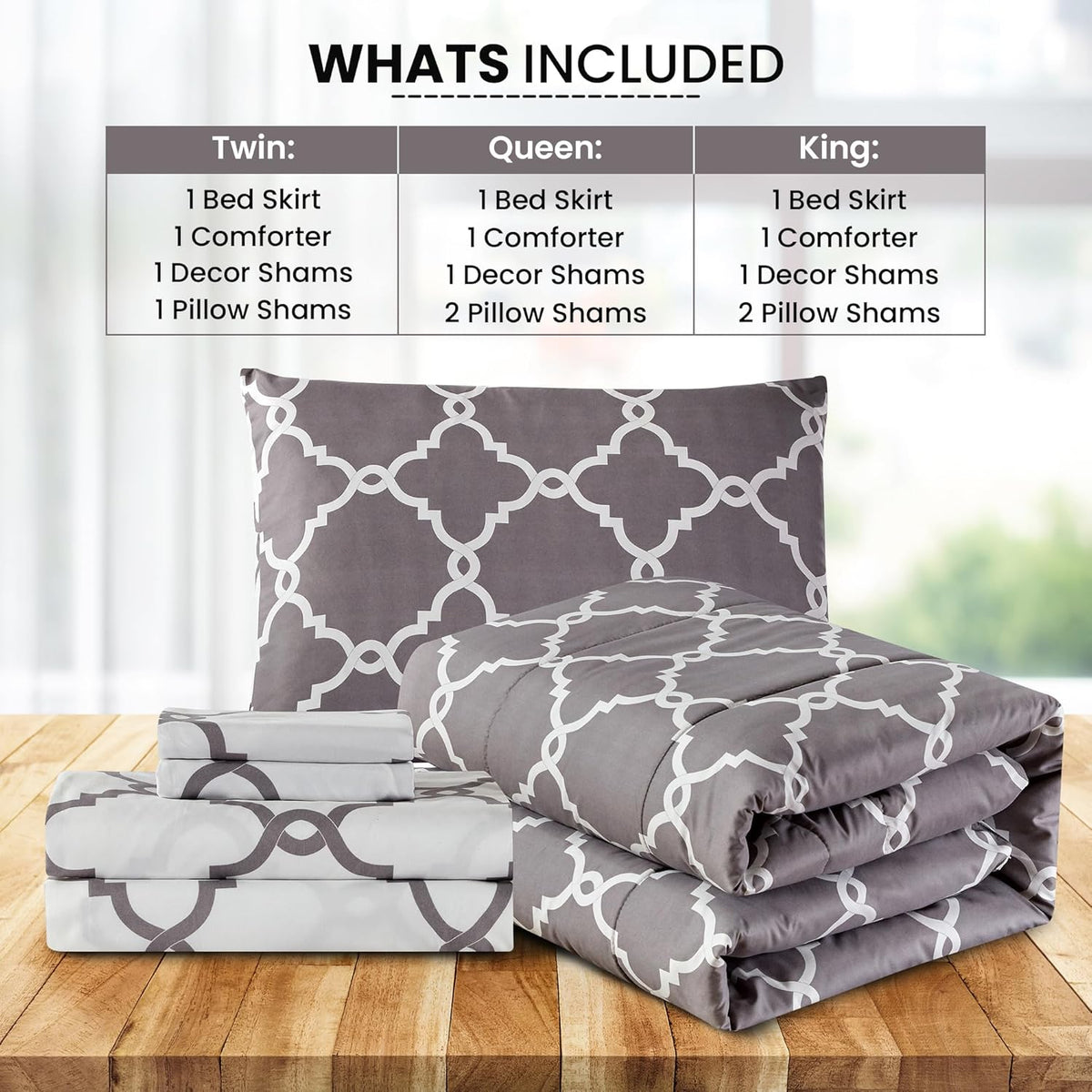 5-Piece Comforter Set – Reversible Quilted Down Alternative Bedding Set with Pillow Shams, Bed Skirt & Cushion | All Season | Twin, Queen, King
