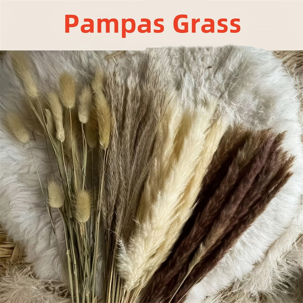 Bohemian Pampas Grass Arrangement 49pcs Dried Rattan Stems Bouquet | Boho Home Decor, Table Centerpiece, Event Decoration, Spring & Valentine's Day Floral Design