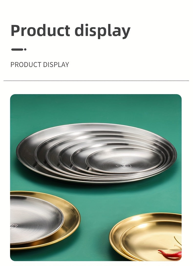 304 Stainless Steel Dinner Plates Set of 10 BPA-Free Dishwasher Safe Non-Toxic Round Metal Plates for Home Outdoor Camping Holiday Use