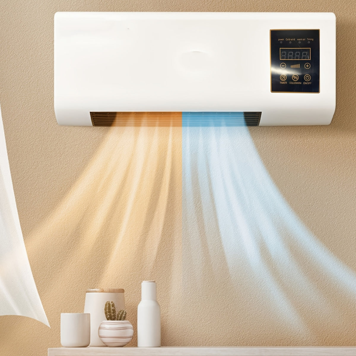 Wall Mounted Space Heater 1000W Dual Purpose Heating Cooling Fan with Remote Control Timer for Bathroom Bedroom Office Home