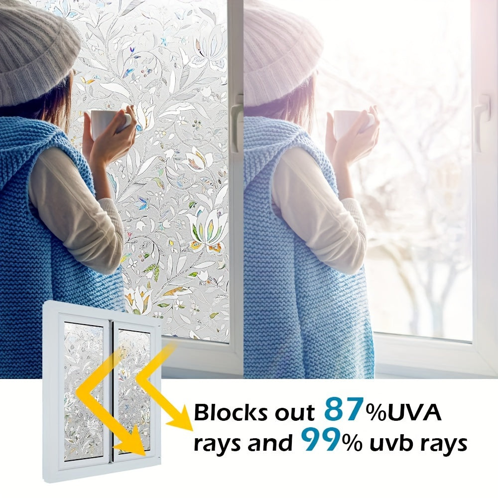 Frosted Window Film Static Cling Removable Non-Adhesive 7mil Tulip Pattern – Privacy & Heat Control Window Film for Bathroom, Home Office & Living Room