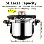 Stainless Steel Pressure Cooker & Stew Pot with One-Twist Lock Lid – 1.32, 1.59 & 2.11 Gal Sizes, Induction & Gas Compatible, Dishwasher Safe for Family Meals