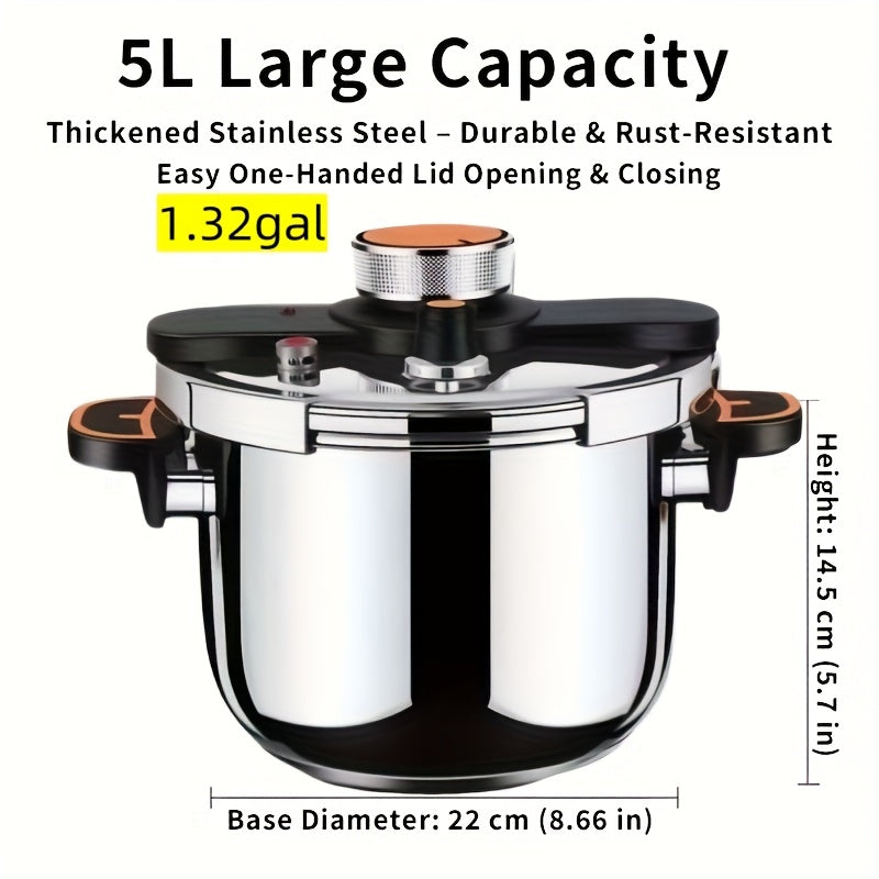 Stainless Steel Pressure Cooker & Stew Pot with One-Twist Lock Lid – 1.32, 1.59 & 2.11 Gal Sizes, Induction & Gas Compatible, Dishwasher Safe for Family Meals