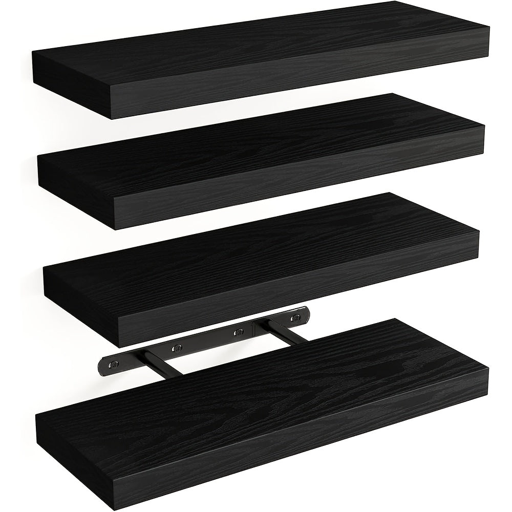 Floating Shelves for Wall 4-Pack 15.8 Inch - Brown Wall Mounted Shelf with Invisible Bracket for Bathroom, Living Room, Bedroom, Kitchen & Office Decor
