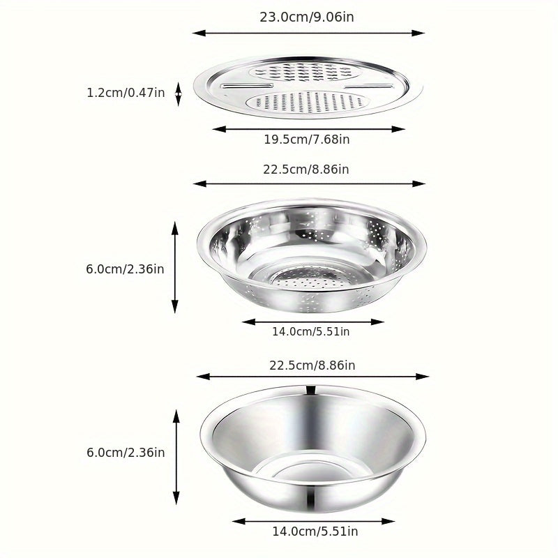 3-in-1 Grater Strainer and Cutter 9 Inch - Shred Slice Grate & Dice Multifunctional Vegetable Grater for Salad Prep, Kitchen Straining & Food Processing