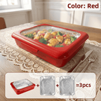 Reusable Food Storage Tray Set 4PCS 2-in-1 Plastic Serving Tray with Foil Trays – Holiday Party Containers for Christmas, Thanksgiving, BBQ & Outdoor Gatherings, White, Red & Black