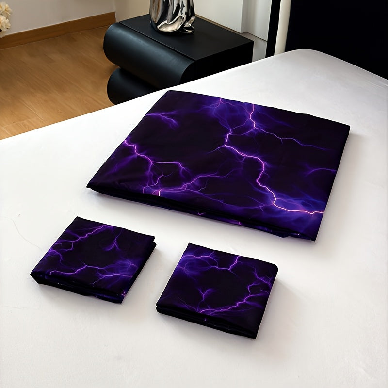 3-Piece Purple Lightning Line Duvet Cover Set HD Print 1 Duvet Cover + 2 Pillowcases No Insert Polychrome Aesthetic Bedroom Twin Full Queen King Bedding