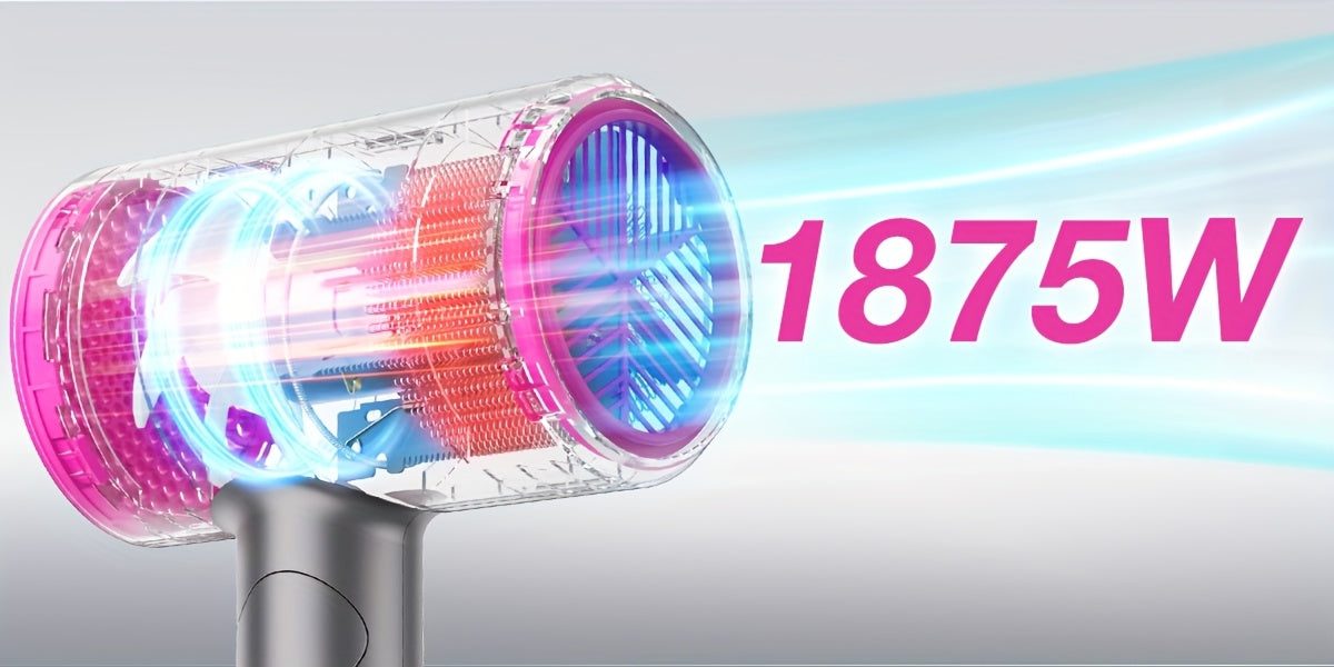 1875W Ionic Hair Dryer with Diffuser for Curly Hair – Quick-Drying Professional Blow Dryer, Foldable Lightweight Travel Hair Dryer for Women & Men, Leakage-Protected US Plug, Pink