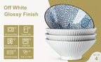 Japanese Ramen Bowls Set of 2 or 4 Ceramic Blue White Leaf Pattern 8 Inch 32oz Noodle Soup Bowl for Pho Ramen Pasta Cereal