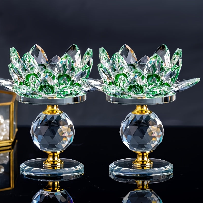 Crystal Lotus Candle Holders Set of 2 Polished Decorative Desktop Centerpiece for Christmas Thanksgiving Halloween Easter Hanukkah Home Decor