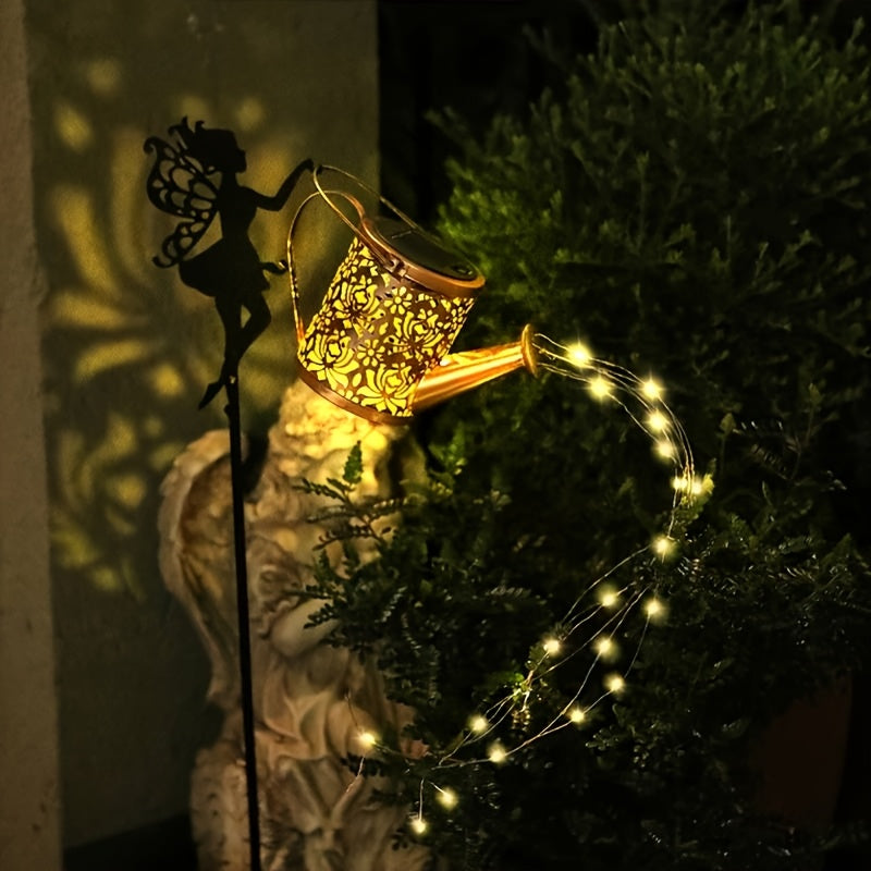 Solar Fairy Watering Can Light with String Lights – Vintage Metal Outdoor Garden Lamp, 600mAh Battery, Auto Dusk-to-Dawn, Portable Pathway & Patio Decor Light for Lawn & Garden, White or Colorful