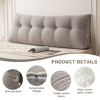 Wedge Headboard Pillow with Side Pocket Triangular Bed Reading Backrest Bolster, Teddy Velvet Removable Washable Cover Bed Gap Filler for Twin Queen King, 7 Colors