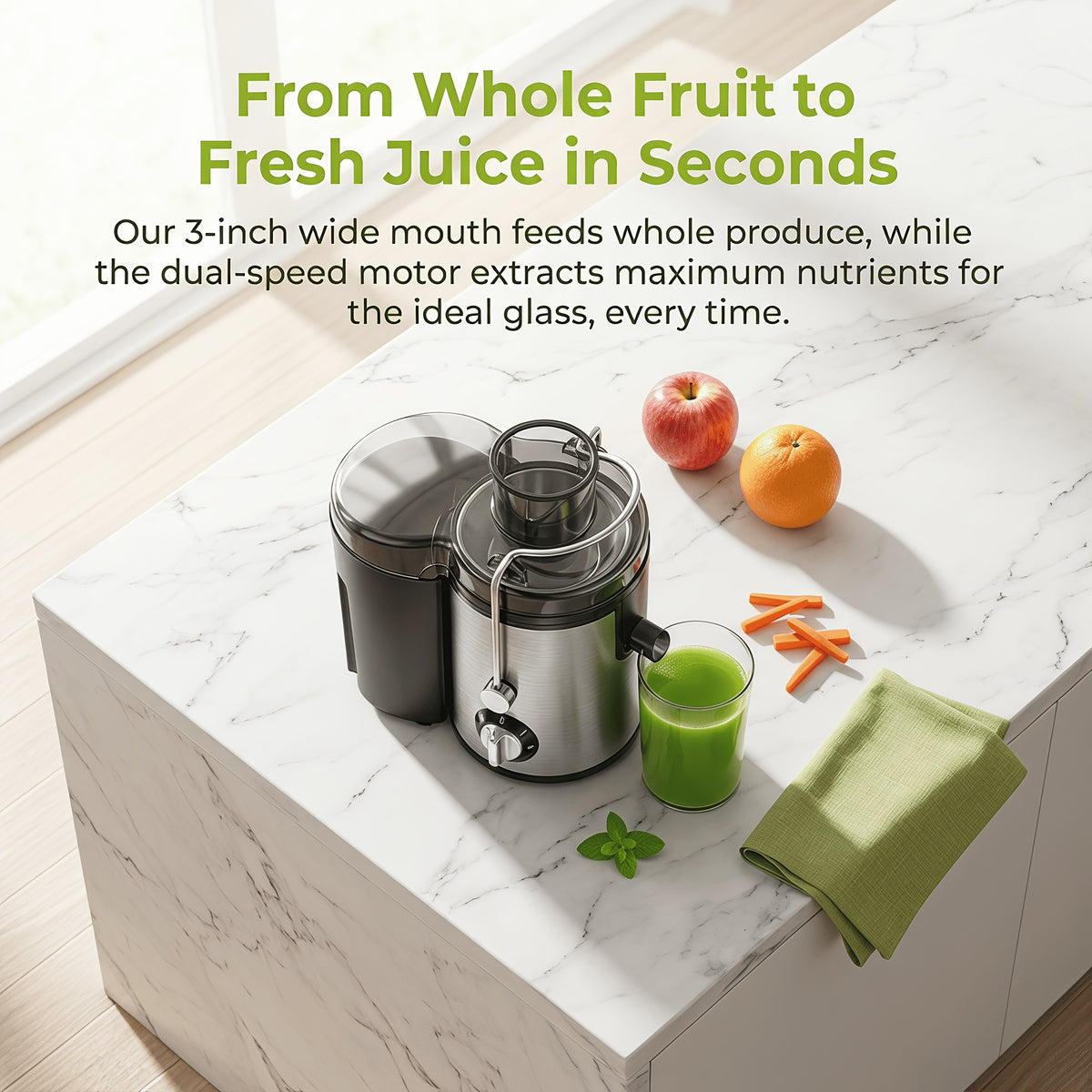 Centrifugal Juicer Machine 2-Speed Wide 3-Inch Feed Chute 54oz Pulp Container Easy to Clean Fruit Vegetable Juice Extractor