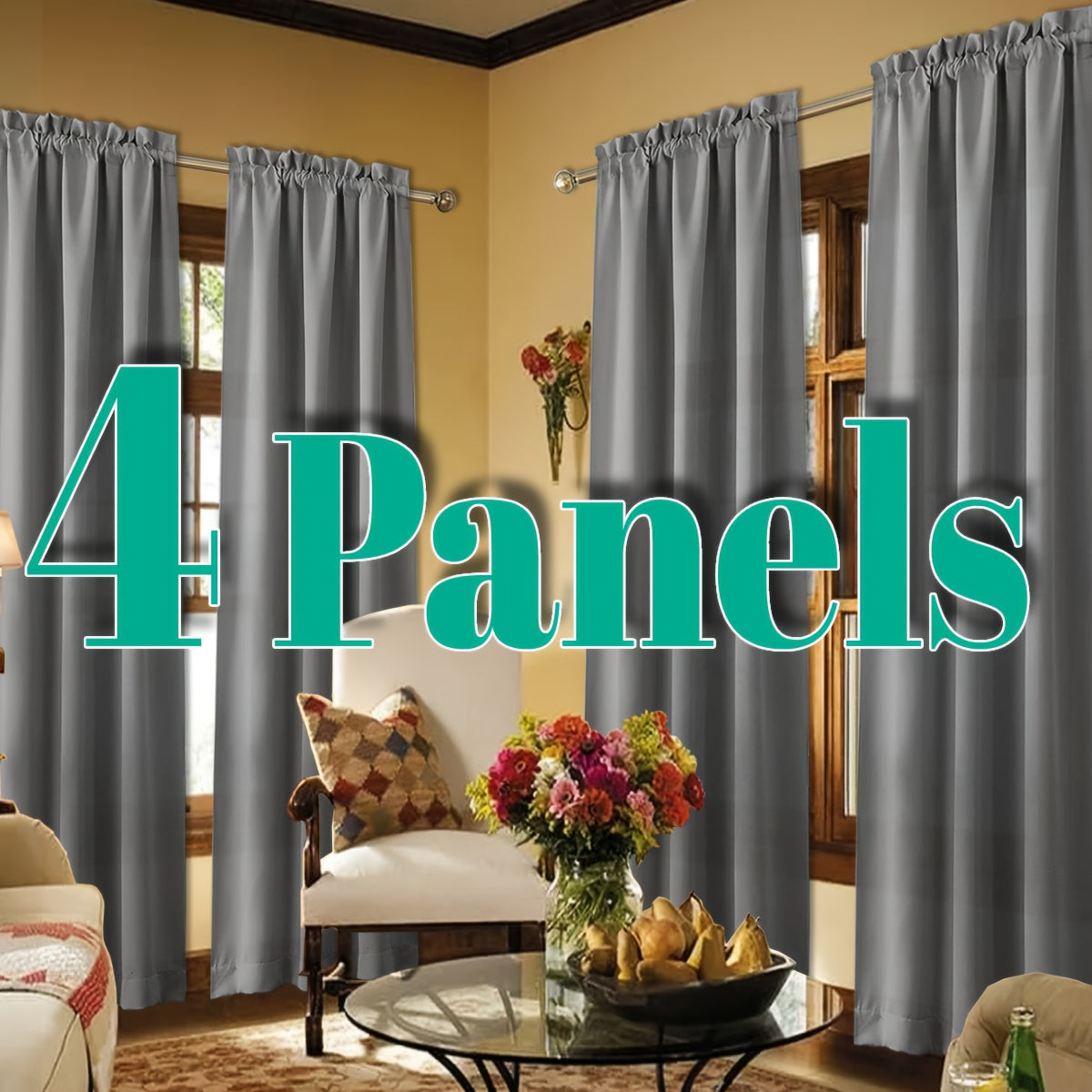 Light Filtering Curtains 4 Panels Solid Color Rod Pocket – Soft Brushed Sheer Window Drapes for Living Room Bedroom Office, 8 Sizes 10 Colors