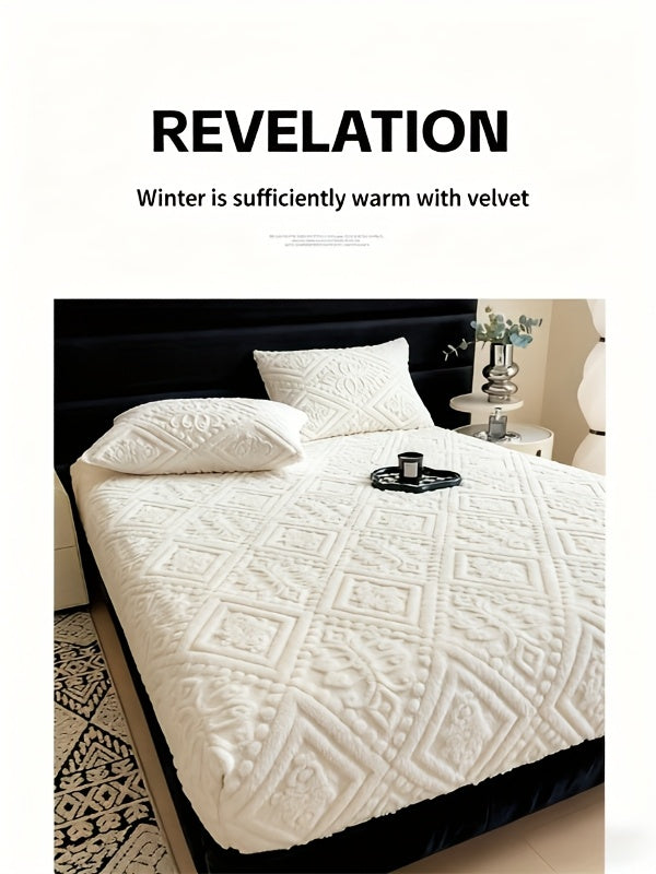 Embossed Fitted Sheet Set Super Soft Deep Pocket - European Texture Bed Sheets All Season, Machine Washable, Optional Pillowcases, Twin Full Queen King Sizes, 5 Colors Bedroom Bedding