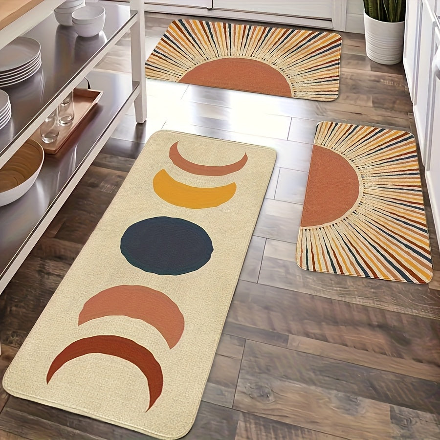 Boho Kitchen Mat Set 2 & 3 Piece Anti-Slip Flannel Retro Bohemian Floor Mats - Soft Comfortable Area Rugs for Kitchen Bathroom Bedroom Living Room Entryway, Easy Clean Indoor Home Decor
