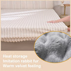 Fuzzy Fleece Fitted Sheet Plush Warm Winter Bedding Stripe Rabbit Fur Soft Thickened Bed Cover Machine Washable Twin Queen King Dark Gray Beige Space Gray