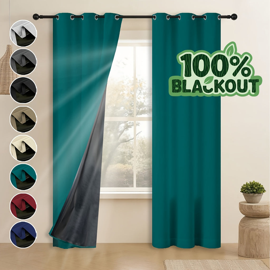 Grommet Blackout Curtains 2 Panels 100% Polyester for Bedroom, Living Room & Dining – Stainless Steel Rings, Black Backing, 8 Colors & 9 Sizes