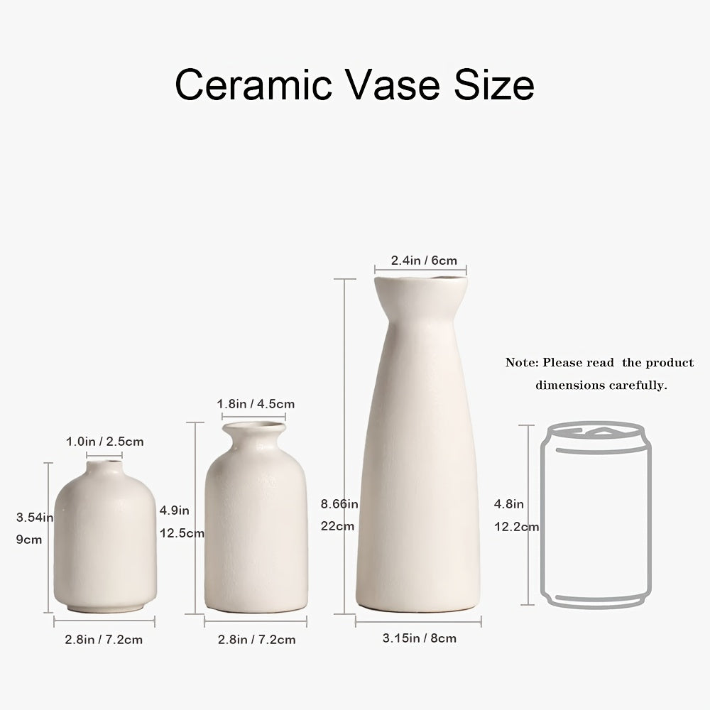 Boho Ceramic Vase Set 3pcs Matte Nordic Minimalist Geometric & Floral Designs, Decorative Vases for Living Room, Entryway, Bookshelf, TV Console & Bathroom Vanity, Holiday & Birthday Gift