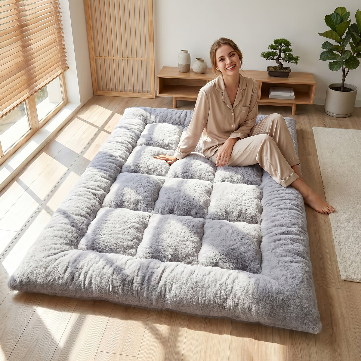 Foldable Sofa Mattress Soft Gray Floor Bed for Bedroom Dormitory Hotel – Twin Queen King Sizes, Skin-Friendly Sleep Aid