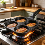 Non-Stick Omelet Pan Breakfast Skillet – Powder-Coated Interior, Heat-Resistant Wooden Handle, Dishwasher Safe | Easy Food Release for Eggs, Omelets & Burgers | Gas Stove Compatible