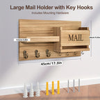 Rustic Wood Wall Mounted Storage Rack with Mailbox Slot Multiple Hooks for Keys Hats Envelopes – Floating Shelf Organizer for Entryway Porch Bedroom Bathroom Living Room, Farmhouse Wall Decor