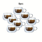 Double Wall Glass Coffee Cup with Handle 3.7oz – Insulated Transparent Borosilicate Glass for Cappuccino Espresso Latte Tea, Set of 2 4 6 or 8