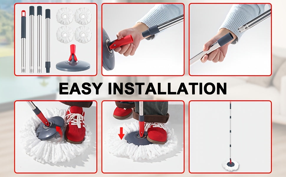 Foot Pedal 360° Rotating Spin Mop and Bucket Set with Twister – 4 Washable Microfiber Heads, Hands-Free Wringing, Wet & Dry Floor Cleaning for Home