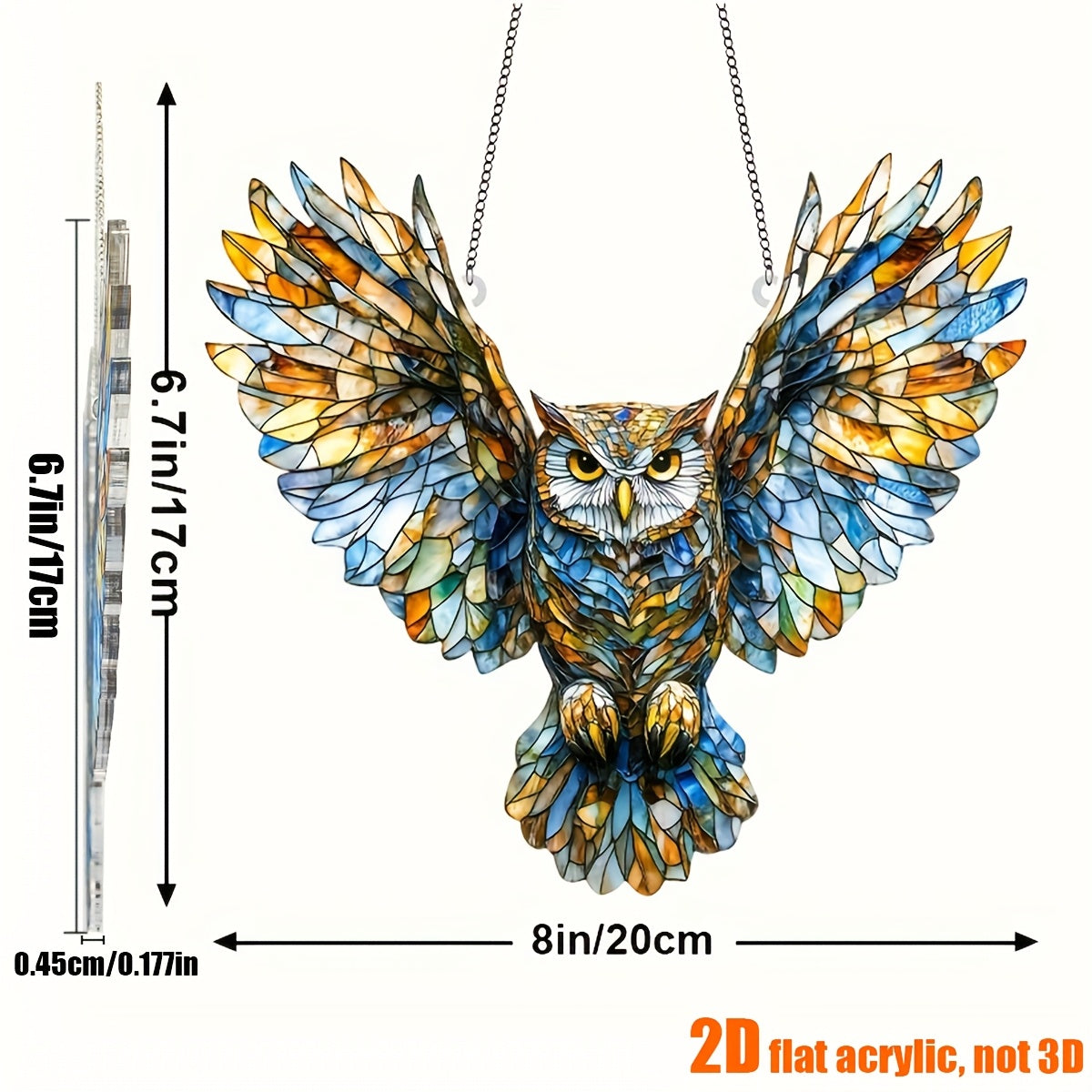 Colorful Owl Hanging Ornament – 6.7" x 8" Acrylic Animal Wall Decoration for Christmas, Home & Office, Unique Birthday & Anniversary Gift for Her, Indoor & Outdoor Holiday Decor