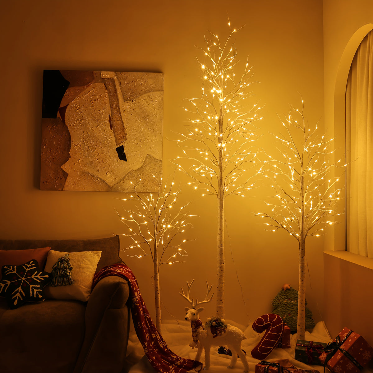 Lighted Birch Tree Warm White Fairy Lights 4ft 5ft 6ft 8ft Tall Artificial Prelit Tree Plug In Clear Lights Sturdy Base for Indoor Outdoor Christmas Wedding Easter Home Decor