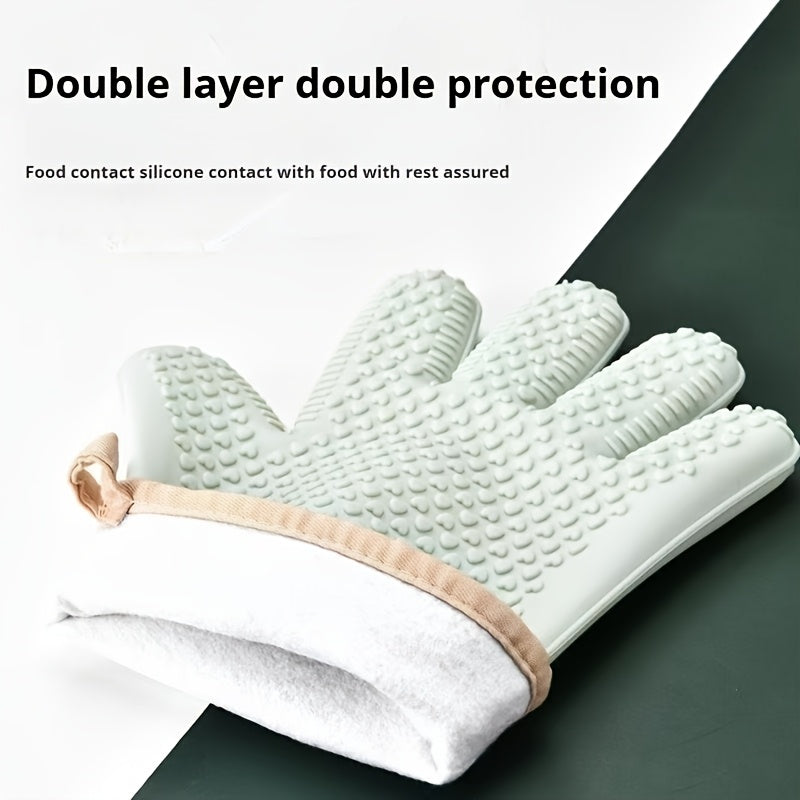 Thickened Oven Mitts Heat Resistant Gloves for Kitchen Baking Grilling BBQ - Waterproof Breathable Microwave Oven Gloves with Non-Slip Grip for Cooking