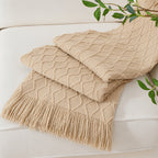 Chunky Tassel Throw Blanket Soft Cozy Textured Farmhouse Knit Blanket for Couch Sofa Bed Living Room Bedroom Travel Decor 10 Colors