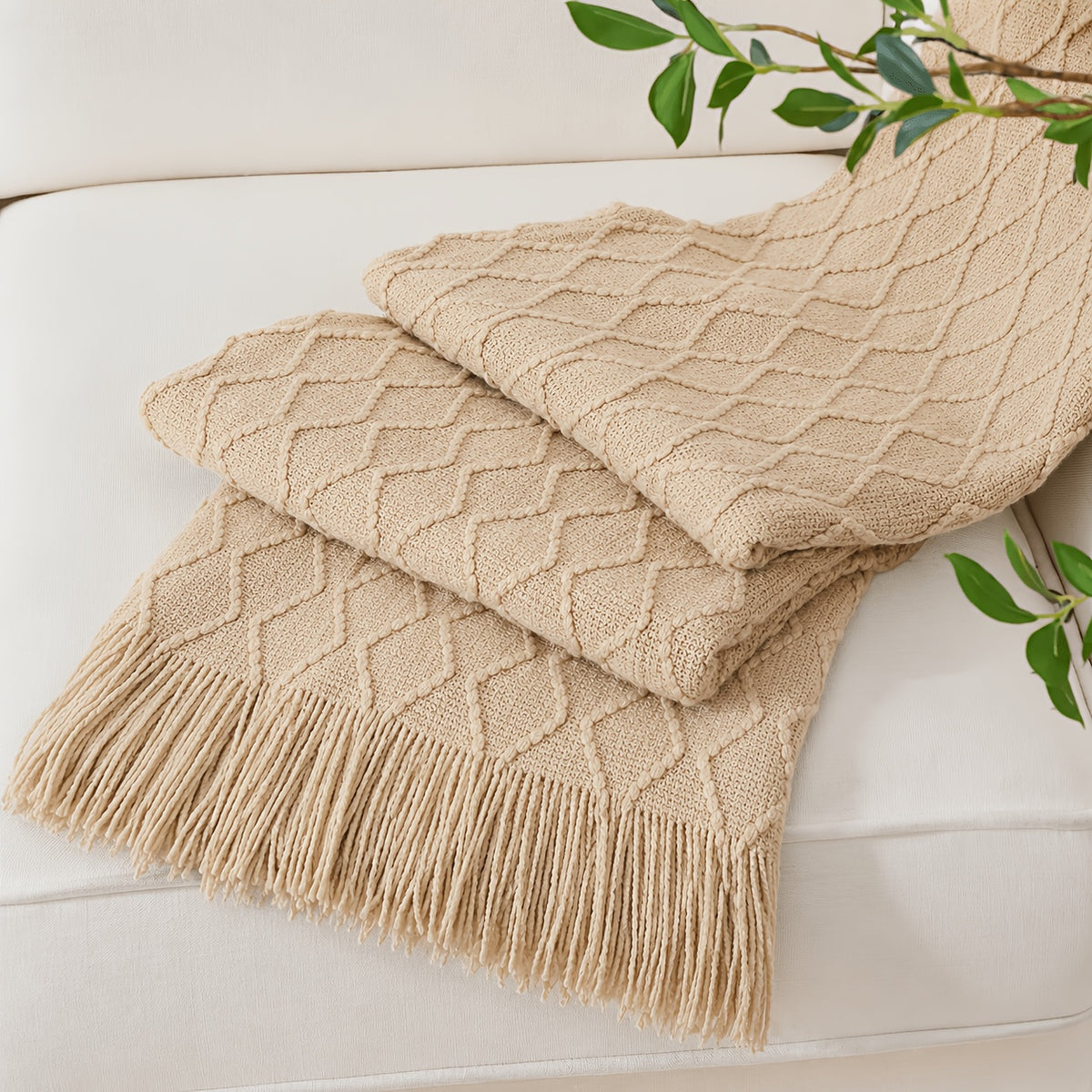 Chunky Tassel Throw Blanket Soft Cozy Textured Farmhouse Knit Blanket for Couch Sofa Bed Living Room Bedroom Travel Decor 10 Colors