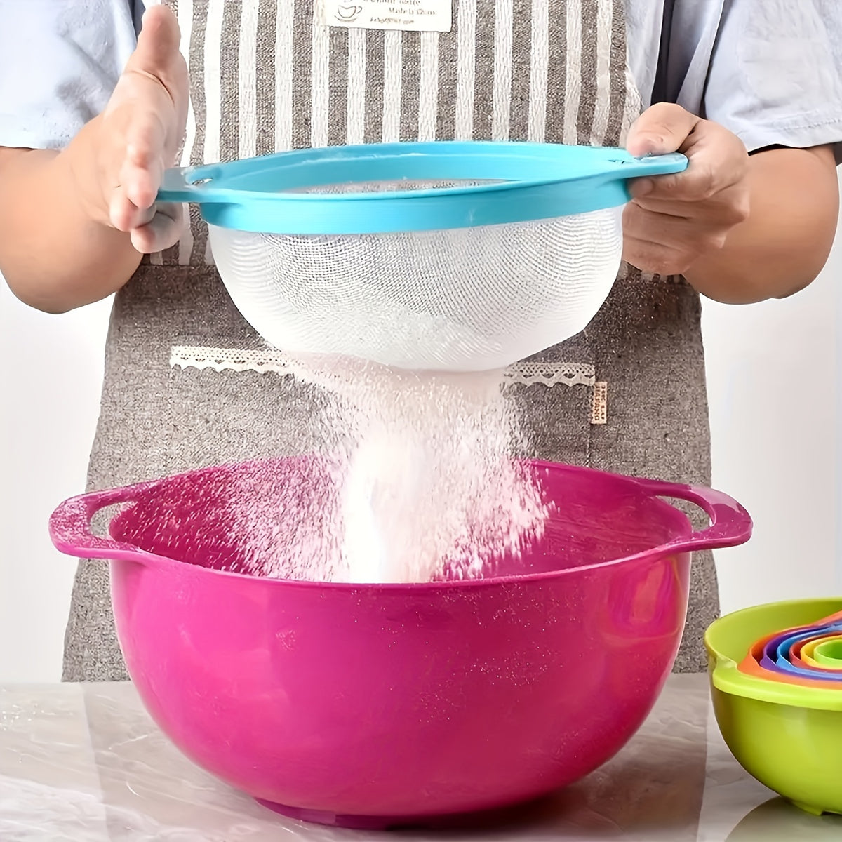 10-Piece Colorful Mixing Bowl Set with Measuring Cups, Spoons & Colander – Nesting Plastic Baking Bowls Kitchen Utensil Set