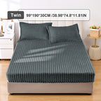 Fuzzy Fleece Fitted Sheet Plush Warm Winter Bedding Stripe Rabbit Fur Soft Thickened Bed Cover Machine Washable Twin Queen King Dark Gray Beige Space Gray