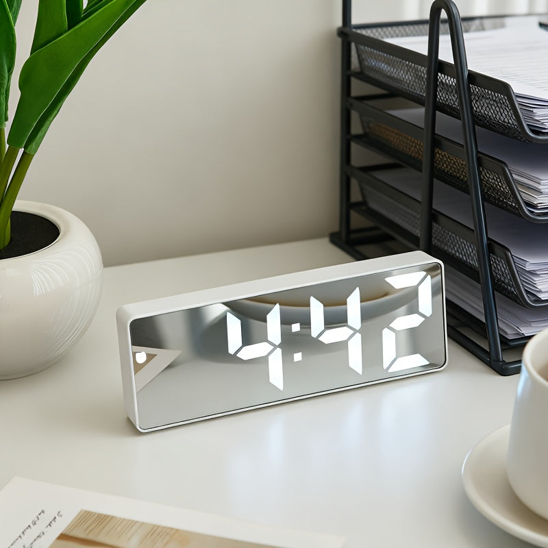 Contemporary LED Desk Clock with Temperature Display, Brightness Adjustment, Night Mode & Snooze – 12/24 Hour Digital Alarm Clock for Bedroom, Office & Nightstand