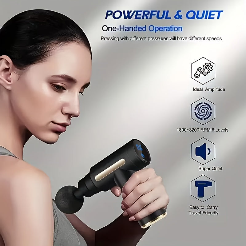 Digital LCD Display Fascia Gun – 6-Speed Silent Electric Percussion Massage Gun with 4 Interchangeable Heads, Long Battery Life, Portable for Sports Fitness Recovery, 4 Colors