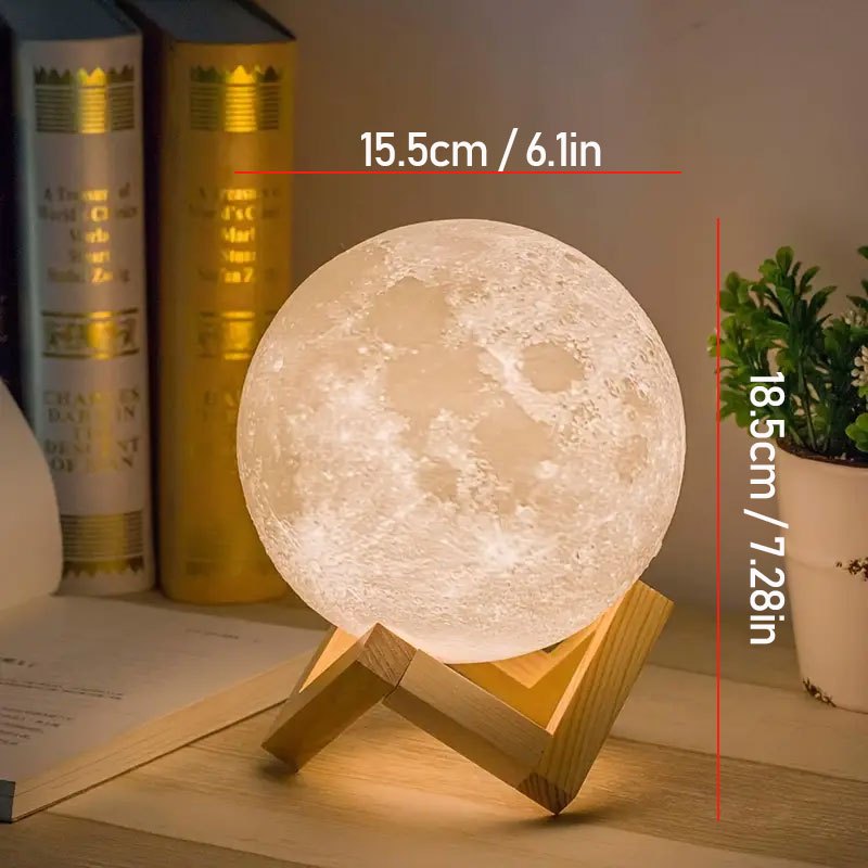 RGBW LED Moon Lamp 6.1 Inch with Remote Control & Wooden Stand – 16-Color 3D Printed Realistic Night Light, USB Powered Bedside Lamp for Bedroom, Room Decor, Birthday Gift for Women, Moms & Friends