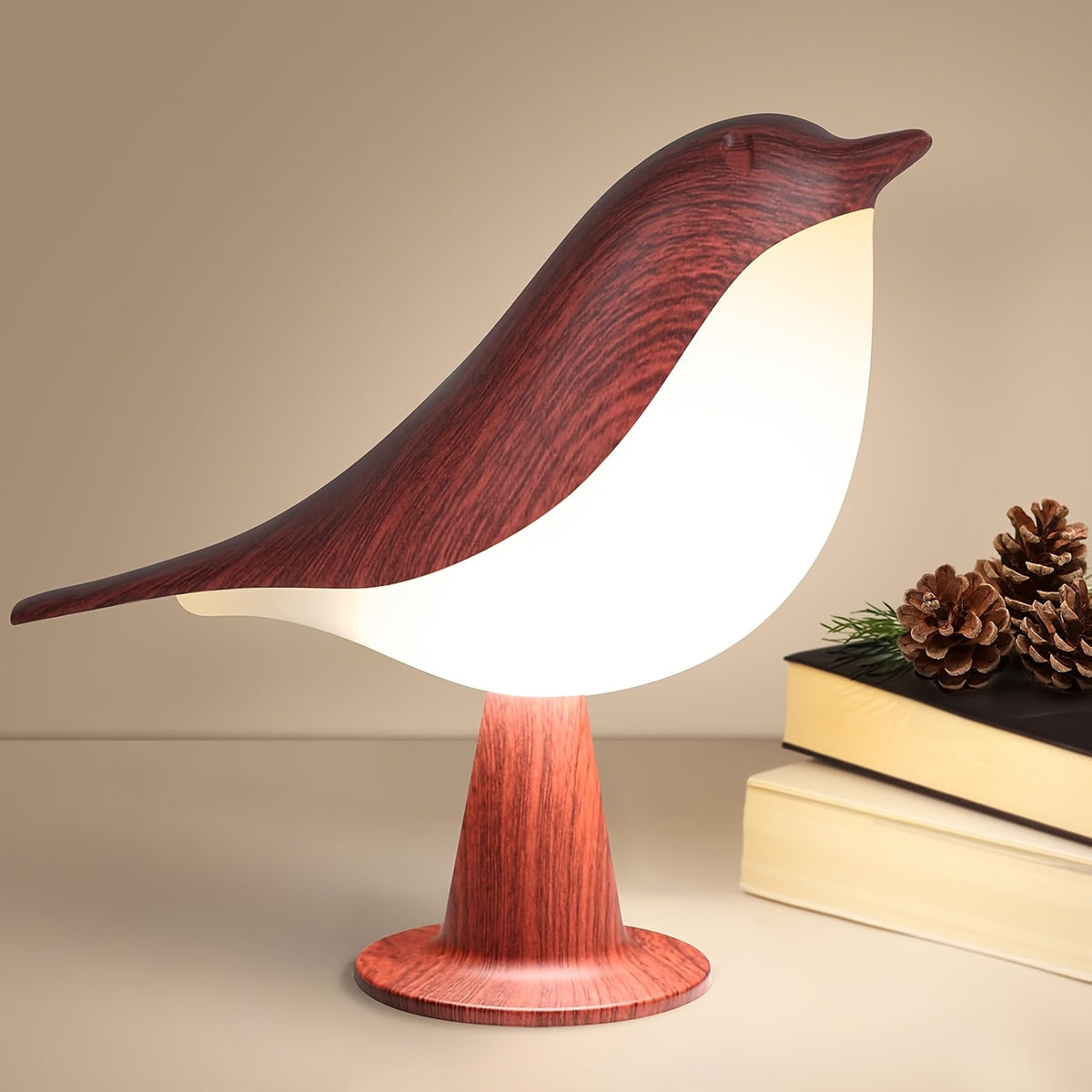 Portable Rechargeable Birchwood Night Light - 3 Color Temps, Dimmable Touch Control, Aromatherapy-Compatible, Hangable, for Bedroom Bedside Camping | Nuvia Haven