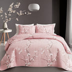 Plum Blossom Quilt Set 2 3 Piece - Soft Breathable Hypoallergenic Quilted Bedspread with Pillowcases Twin Full Queen King Machine Washable