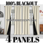 Blackout Curtains 4 Panel Set Rod Pocket – 100% Thermal Insulated Noise Reducing Solid Polyester, Laminated Lining, 7 Colors 7 Sizes