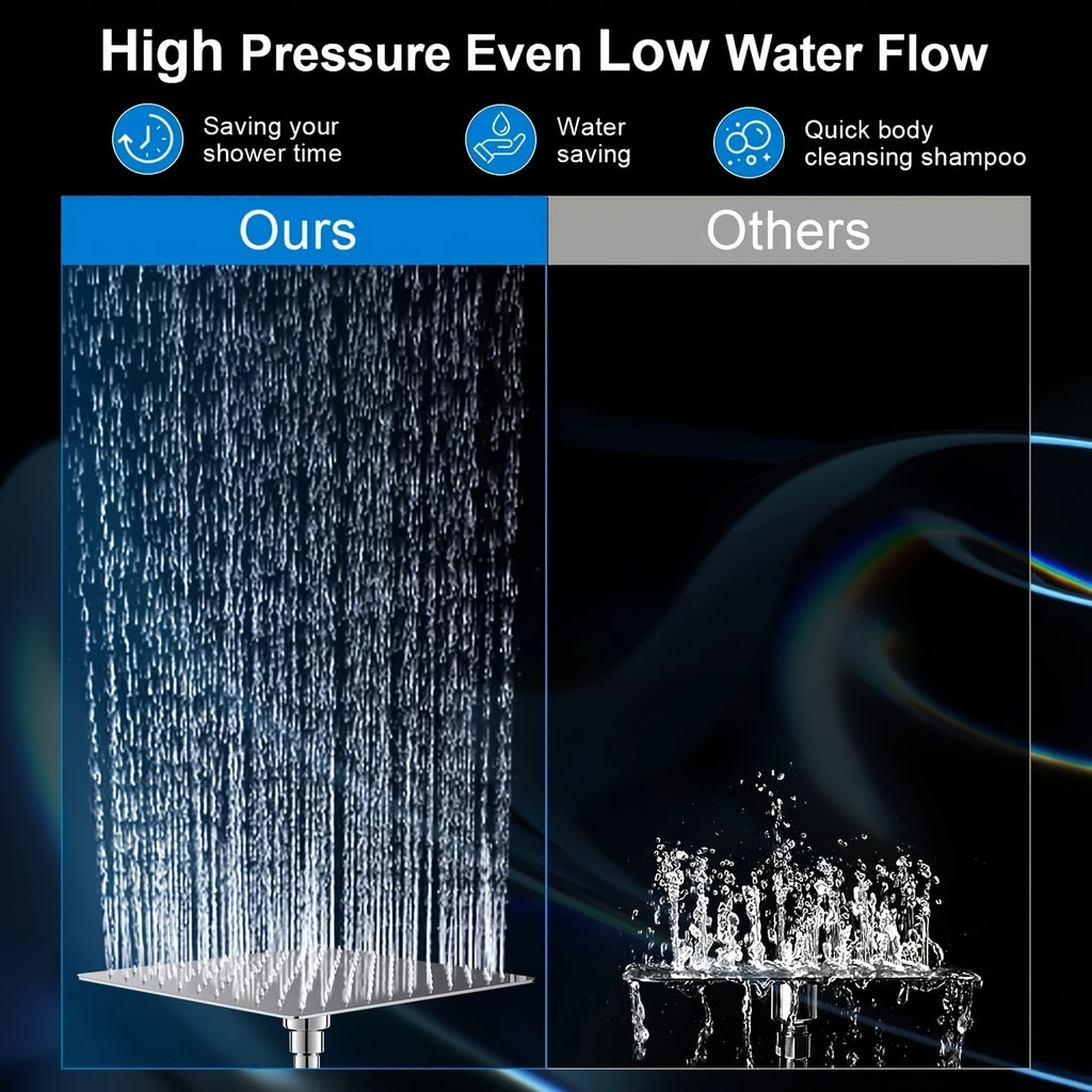 High Pressure Shower Head with Handheld Combo 9-Spray Settings 8 10 12 Inch Rainfall Stainless Steel Hose Adjustable Bracket Chrome Black