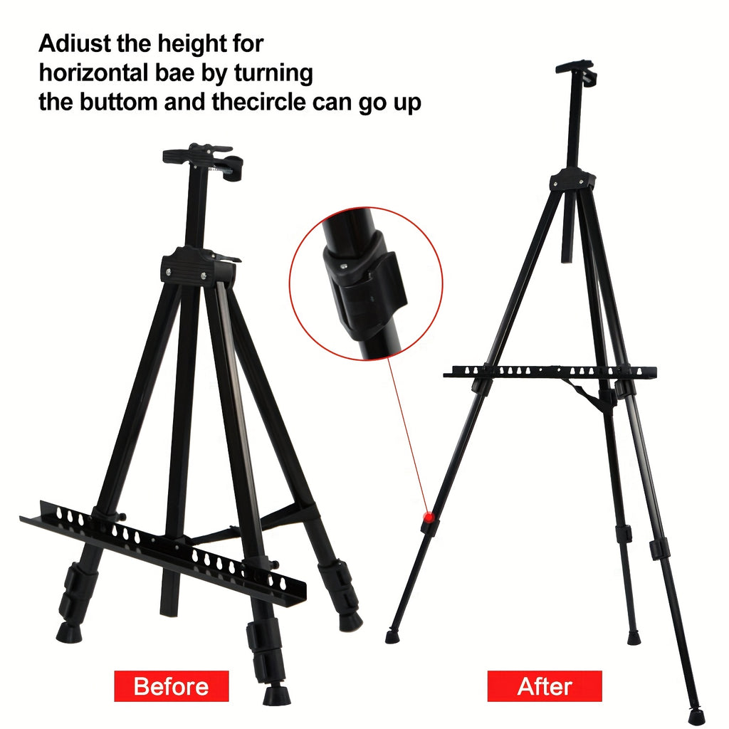 66 Inch Adjustable Metal Floor Easel Stand – Foldable Portable Tripod for Wedding Signs, Art Display, Painting & Party Decorations – Sturdy Lightweight Black 3-Section Easel Instant Setup