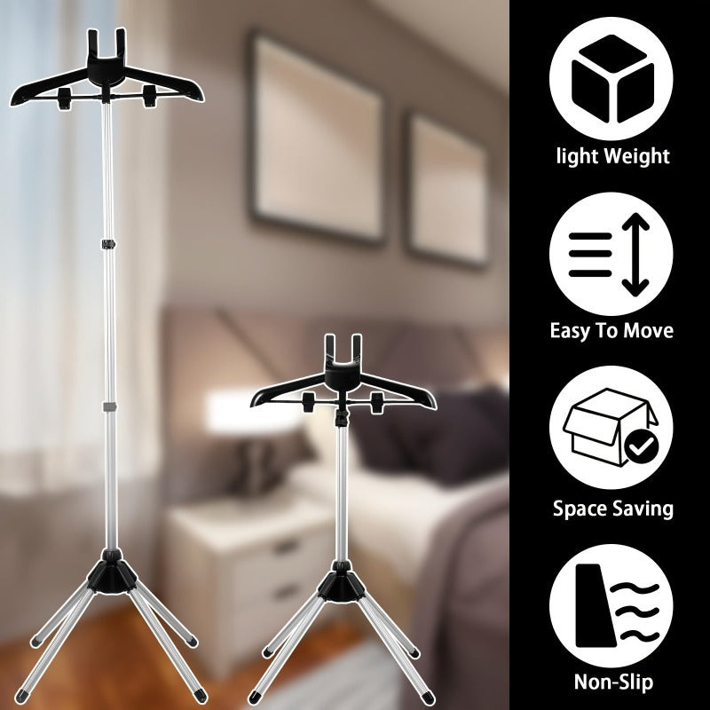 Foldable Ironing Rack & Clothes Drying Rack – Height-Adjustable, 360° Rotating Arm, Space-Saving Telescopic Laundry Stand for Home & Small Spaces | Black & Grey