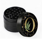 Manual Spice & Herb Grinder with Pollen Catcher - Personalized A-Z Initial Letter Metal Crusher, Portable 2 Inch Golden Marble Alphabet Design, Gift for Smokers & Herb Lovers (Black)