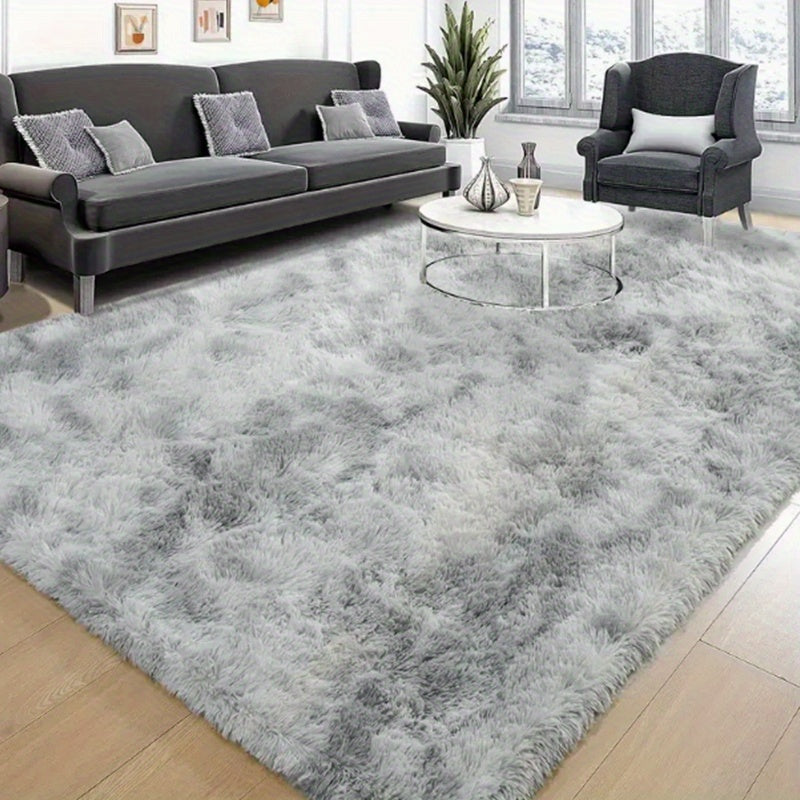 Tie-Dye & Solid Plush Rectangular Area Rug 5x8 Ft – Soft Fluffy Non-Slip Machine Washable Carpet for Living Room, Sofa Side & Bedroom Decor