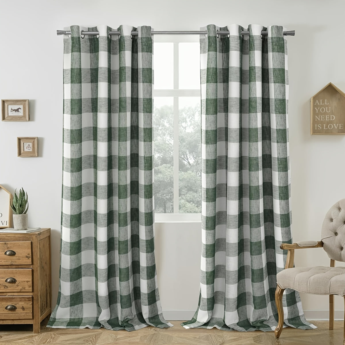 Buffalo Plaid Blackout Curtains Farmhouse Thermal Insulated Drapes | Room Darkening Window Panels for Bedroom Dining Room, 9 Colors 14 Sizes, Single or 2-Panel Set